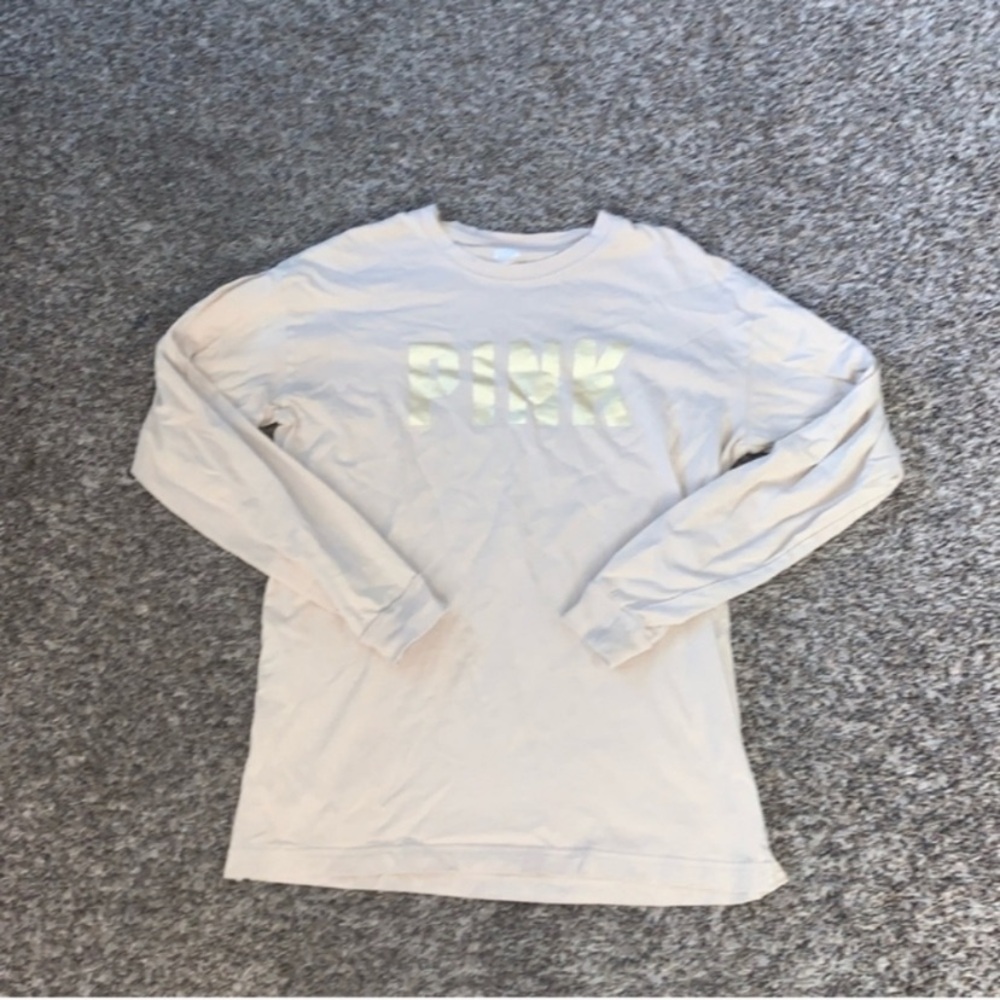 Victoria Secret Pink Cream and Gold Long Sleeve Shirt Size Extra Small
